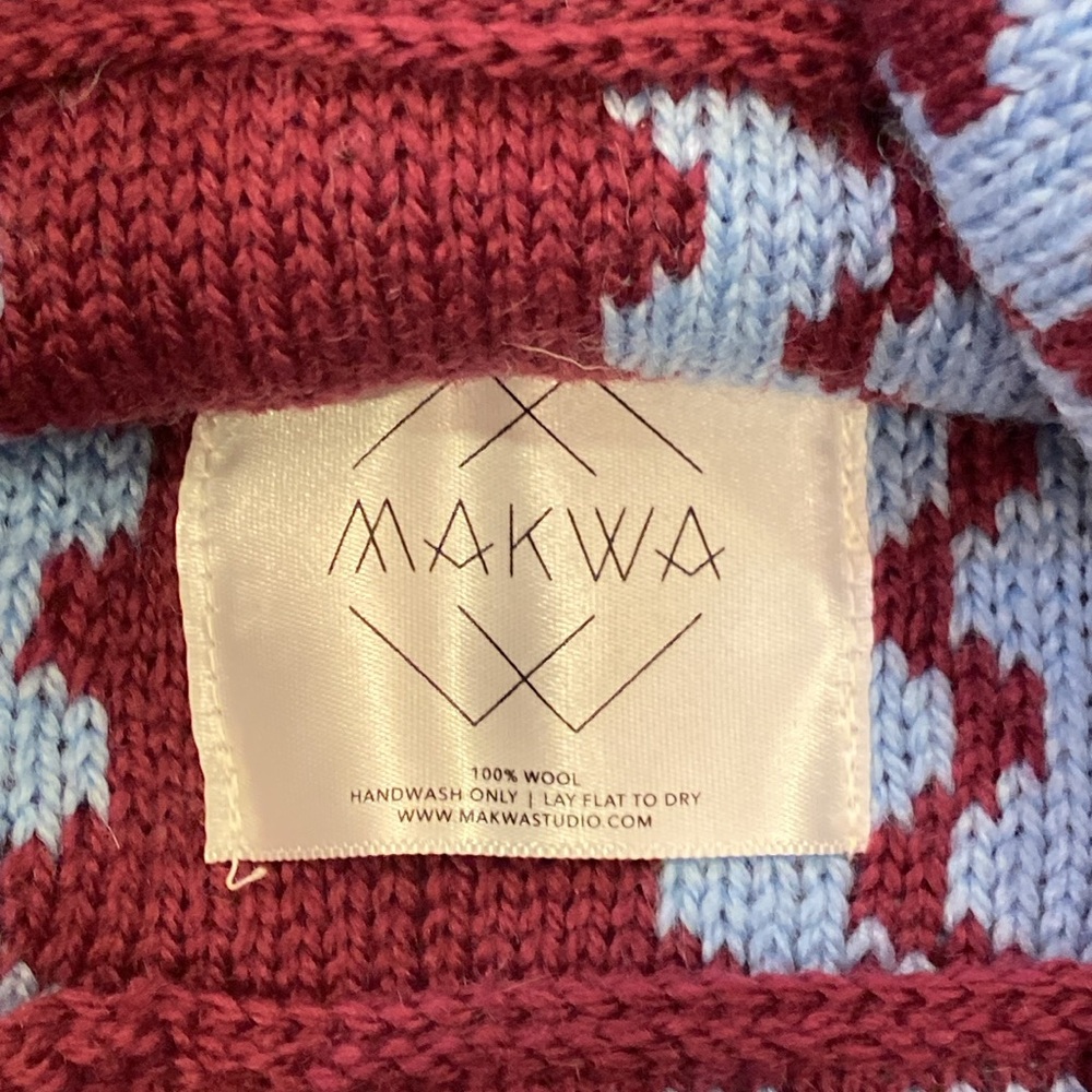 MAKWA RICK RACK Cowl Muffler Scarf Wool Wine Blue NWT Native American Heritage - Picture 4 of 4